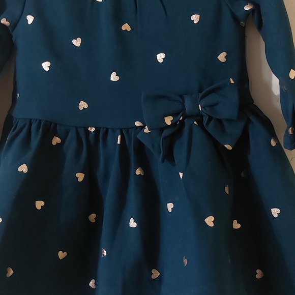 Carter's Baby Girl 6 Months Green & Gold  Mini Hearts Bow Cute A-Line Dress - Picture 2 of 7